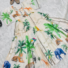 HEAVY CHINON SILK GOWNN AND KOTI SET WITH DIGITAL PRINT WORK OC-183