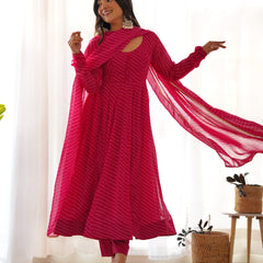 PURE SOFT FOX GEORGETTE LAHERIYA PRINT DKB-264-RANI PINK