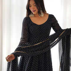 PURE SOFT FOX GEORGETTE LAHERIYA PRINT DKB-264-Black