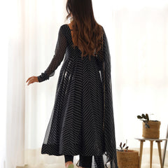 PURE SOFT FOX GEORGETTE LAHERIYA PRINT DKB-264-Black