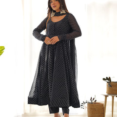 PURE SOFT FOX GEORGETTE LAHERIYA PRINT DKB-264-Black