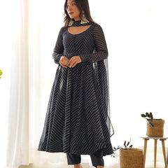 PURE SOFT FOX GEORGETTE LAHERIYA PRINT DKB-264-Black