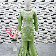 New Designer Heavy Rayon Cottonn Top-Shararaa OC-140 Green