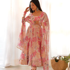 MULTI FLORAL PRINT FABRIC FULLY FLAIR ANARKALI,WITH DUPPTA SET,PENT READY TO WEAR DKB-265-