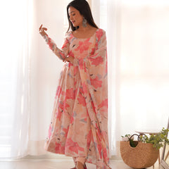 MULTI FLORAL PRINT FABRIC FULLY FLAIR ANARKALI,WITH DUPPTA SET,PENT READY TO WEAR DKB-265-