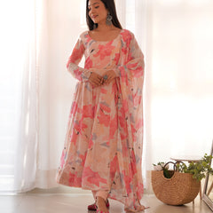 MULTI FLORAL PRINT FABRIC FULLY FLAIR ANARKALI,WITH DUPPTA SET,PENT READY TO WEAR DKB-265-