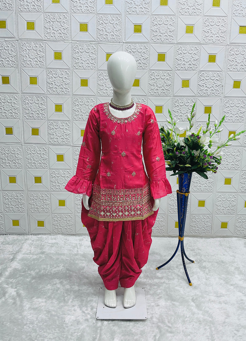 TOP WITH DHOTI SALWARR AND DUPATTAA FULL STTICHED OC-506 Rani