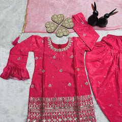 TOP WITH DHOTI SALWARR AND DUPATTAA FULL STTICHED OC-506 Rani