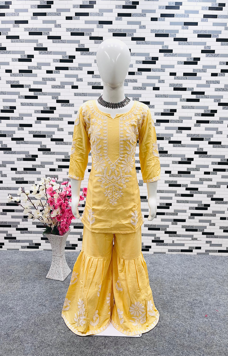 New Designer Heavy Rayon Cottonn Top-Shararaa OC-140 Yellow