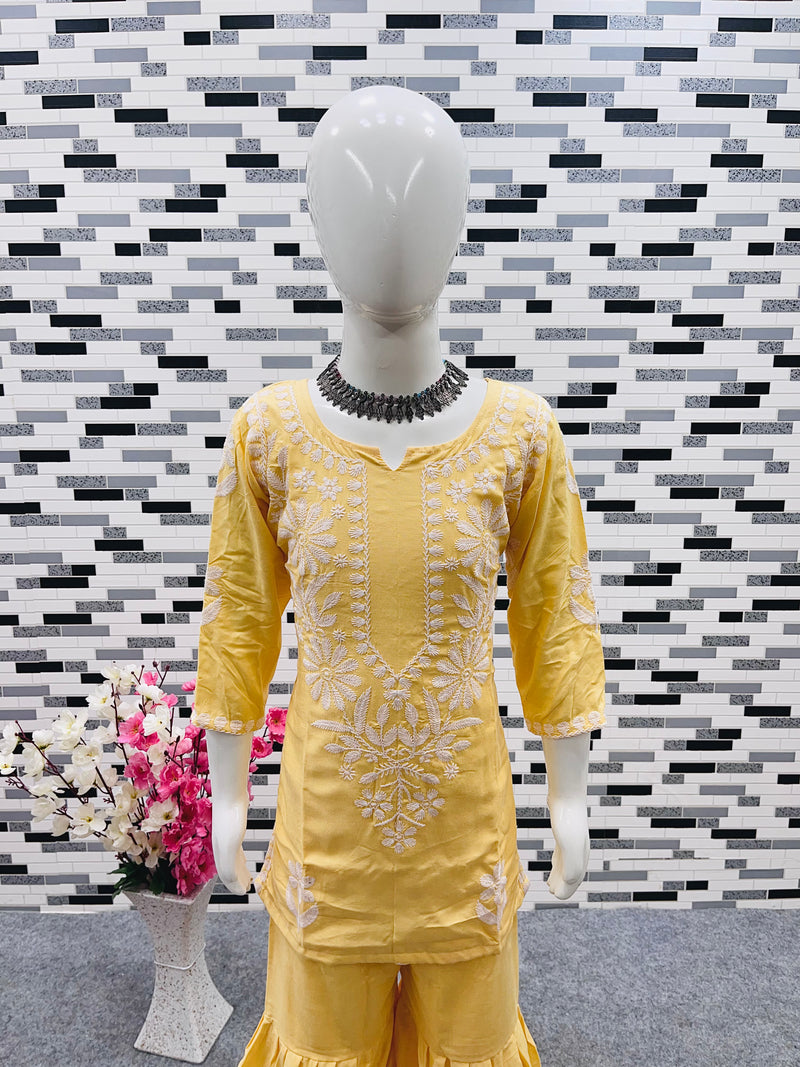 New Designer Heavy Rayon Cottonn Top-Shararaa OC-140 Yellow