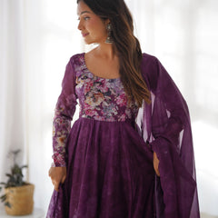 PURE SOFT ORGANZA ANARKALI SUIT SET WITH FULLY STITCHED DKB -261 WINE