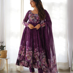 PURE SOFT ORGANZA ANARKALI SUIT SET WITH FULLY STITCHED DKB -261 WINE