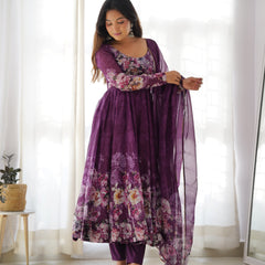 PURE SOFT ORGANZA ANARKALI SUIT SET WITH FULLY STITCHED DKB -261 WINE