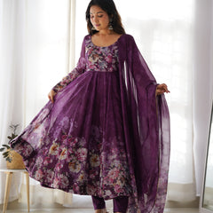 PURE SOFT ORGANZA ANARKALI SUIT SET WITH FULLY STITCHED DKB -261 WINE
