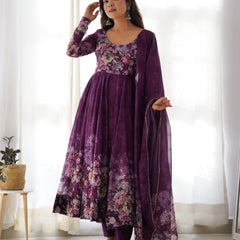 PURE SOFT ORGANZA ANARKALI SUIT SET WITH FULLY STITCHED DKB -261 WINE