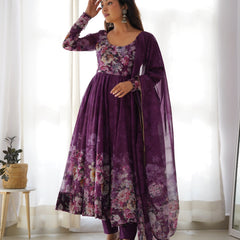 PURE SOFT ORGANZA ANARKALI SUIT SET WITH FULLY STITCHED DKB -261 WINE