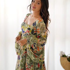 Sunaina Pista Colourfull Floral Gown Digital Printed Faux Georgette DKB-267