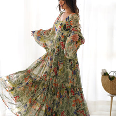 Sunaina Pista Colourfull Floral Gown Digital Printed Faux Georgette DKB-267