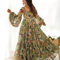 Sunaina Pista Colourfull Floral Gown Digital Printed Faux Georgette DKB-267