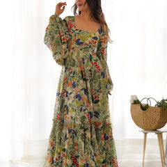 Sunaina Pista Colourfull Floral Gown Digital Printed Faux Georgette DKB-267