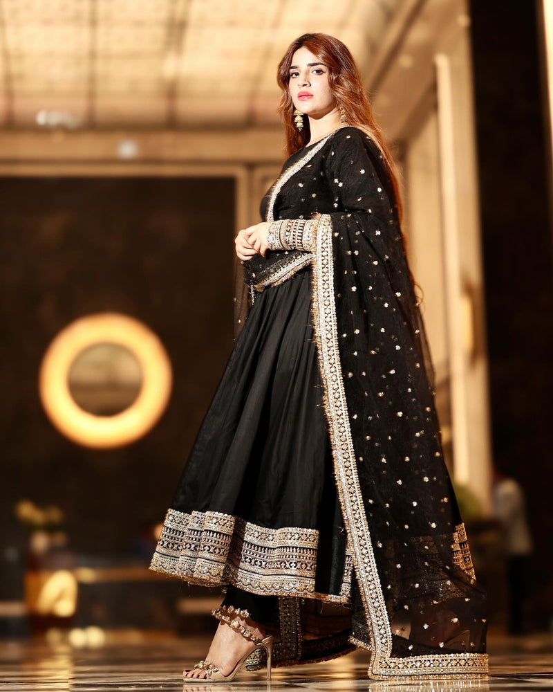 Sunshine Black Havy Rayon Royal Elegant Anarkali  Suit Set