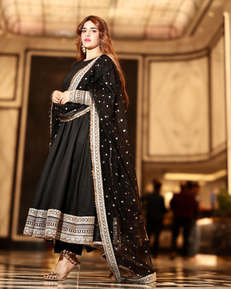 Sunshine Black Havy Rayon Royal Elegant Anarkali  Suit Set