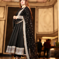 Sunshine Black Havy Rayon Royal Elegant Anarkali  Suit Set