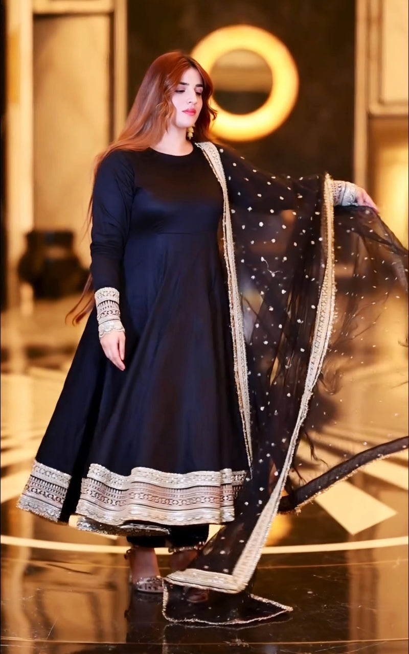 Sunshine Black Havy Rayon Royal Elegant Anarkali  Suit Set