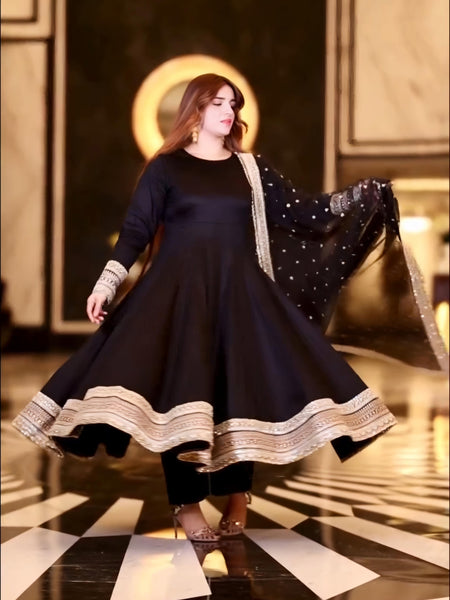 Sunshine Black Havy Rayon Royal Elegant Anarkali Suit Set