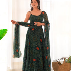 Chiffon Green Coloured Anarkali Suit