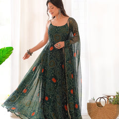 Chiffon Green Coloured Anarkali Suit