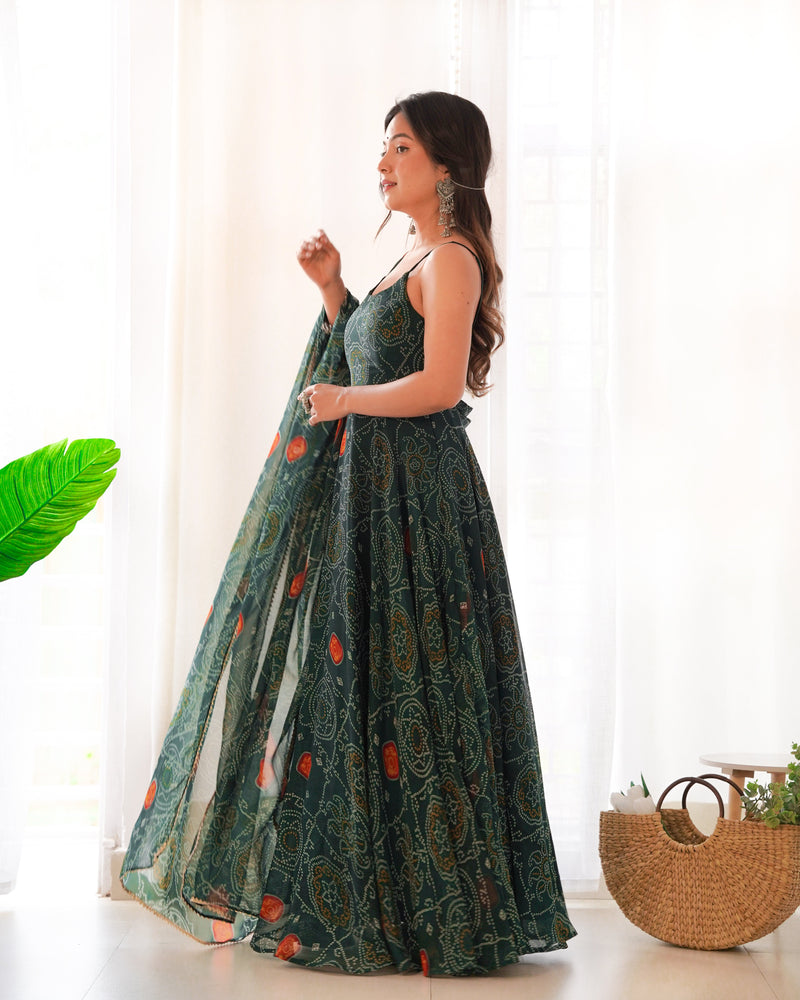 Chiffon Green Coloured Anarkali Suit