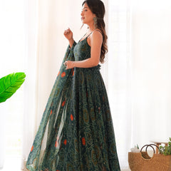 Chiffon Green Coloured Anarkali Suit