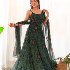 Chiffon Green Coloured Anarkali Suit