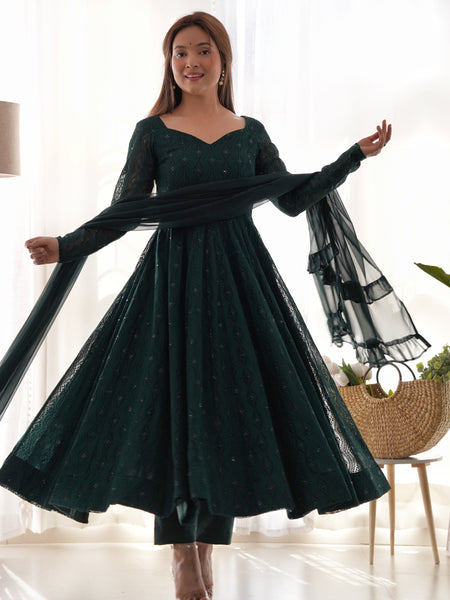 Premium Quality Lukhnowi Green Suit Set