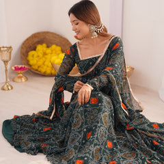 Premium Quality Bandhej Green Anarkali Suit Set