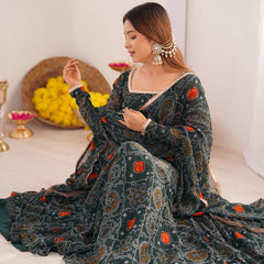 Premium Quality Bandhej Green Anarkali Suit Set