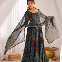 Premium Quality Bandhej Green Anarkali Suit Set