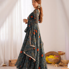 Premium Quality Bandhej Green Anarkali Suit Set