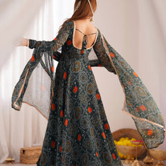 Premium Quality Bandhej Green Anarkali Suit Set