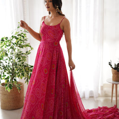 Chiffon Bandhej Anarkali Suit