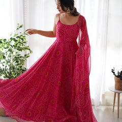 Chiffon Bandhej Anarkali Suit