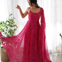 Chiffon Bandhej Anarkali Suit