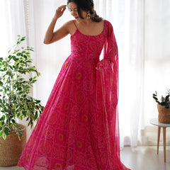 Chiffon Bandhej Anarkali Suit