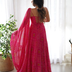 Chiffon Bandhej Anarkali Suit