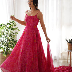 Chiffon Bandhej Anarkali Suit