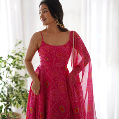 Chiffon Bandhej Anarkali Suit