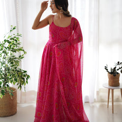 Chiffon Bandhej Anarkali Suit