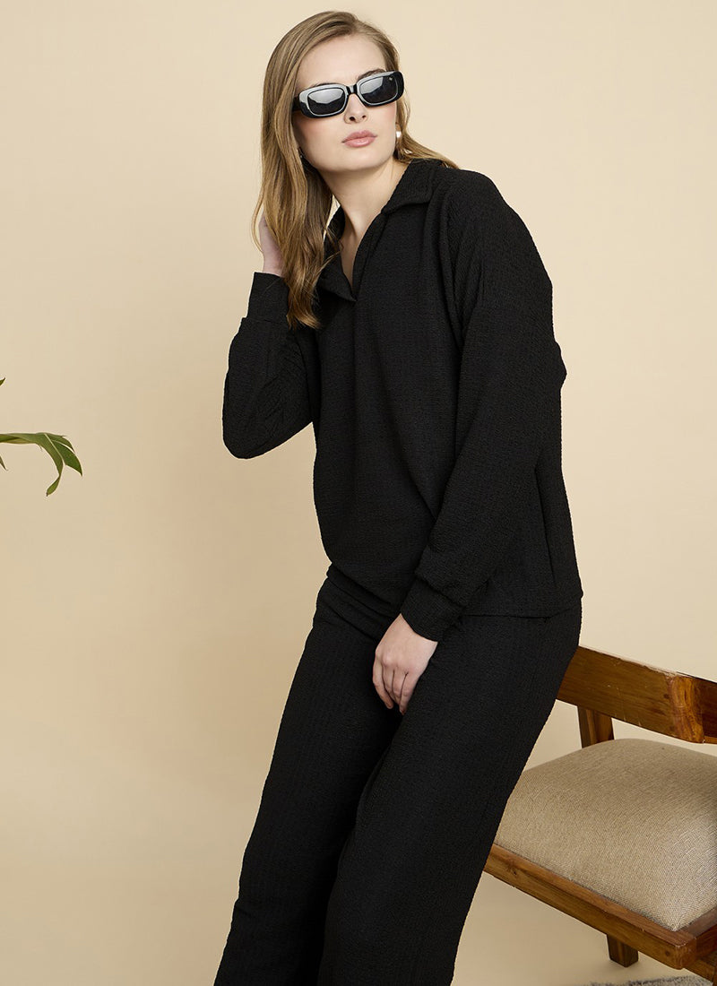 Black Cotton Blend Outwear Cord Set