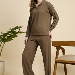 Brown Cotton Blend Outwear Cord Set